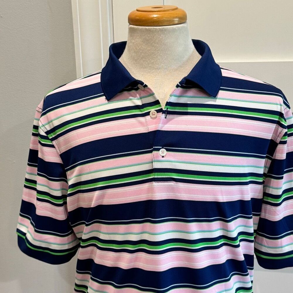 Stitch golf Striped Polo Shirt. Large.